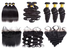 9A Brazilian Straight Body Wave Loose Wave Hair 3 Bundles With 13x4 Ear To Ear Lace Frontal Closure Human Hair4860608