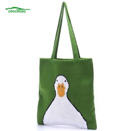 Women Fashion Kawaii Cartoon Duck Hand Casual Fun Country Knitted Cute Simple Pure Tote Bags 324n