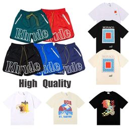 Designer Rhude T Mens Shorts Women Clothing Graphic Tees Pattern Tops Summer Sleeve Tshirt Hip Hop Letter Graffiti Print Loose Shirts Short Pants 962