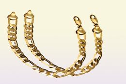Mens 24 k Solid Gold GF 10mm Italian Figaro Link Chain Bracelet 87 Inches Jewelry74503707351448