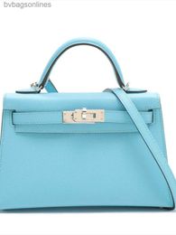 10A Counter High Quality Hremms Original 1:1 Brand Bags Mini Kelyy 2nd Generation Kelyy Bag Sky Blue Leather Carved Diagonal Straddle Middle Vintage Bag Bag