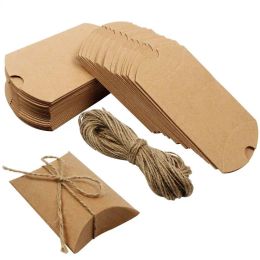 50pcs Kraft Paper Pillow Gift Wrap Favor Box Wedding Party Favour Boxes Baby Shower Gifts Card Package ZZ