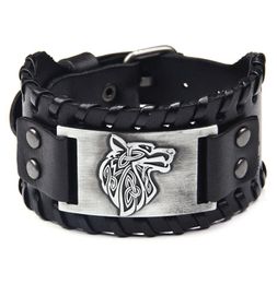 Wolf head Mens Cuff Bracelets Vintage Homme Charm Leather Retro Wide Stainless Steel Pin Buckle Fashion Accessories Jewelry5533934