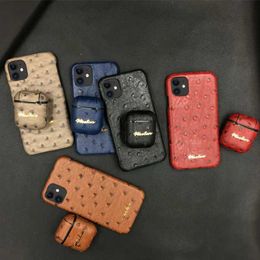 Keychains Lanyards Ostrich leather case for iPhone 13 12 11 Pro Max 13 Mini XS XR 6 6S 7 8 Plus SE J240509