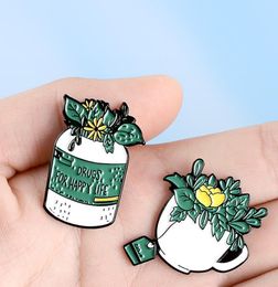 Women Green Plant Potted Collar Brooches Coffee Tea Bag Yellow Flower Cowboy Pins Unisex Clothes Anti Light Backpack Badge 4216674