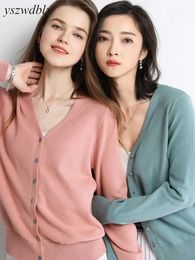 Women's Knits Tees YSZWDBLX Spring and Autumn Womens cardigan sweater single chest V-neck solid knit sweater ultra-thin womens white cardigan casual coatL2405