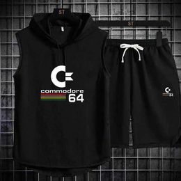 Men's Tracksuits 2024 Commodore 64 T shirt Men Short Slved T-shirt+Shorts Set Beach Mens Casual T Shirts C64 Summer Harajuku Sportswears Y240508