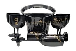 Mystery Black ice bucket and 6 moet glass for family party06434307