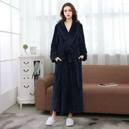 Women's Sleepwear Pyjamas Nightgown Robe Colour Warm H Solid Soft Ladies Housecoat Belt Bathrobe Long Integrated Fleece Womens