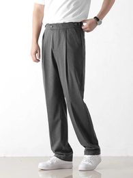 Men's Pants 2024 New Summer Casual Men Korean Fashion Banding Waist Straight Long Slacks Loose Draped Suit Ma Grey Trousers H240508