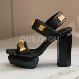 Sandals Women High Heeled Sandal Summer 2024 Square Toe Cap Peep Platform Design Female Shoes Personality Concise