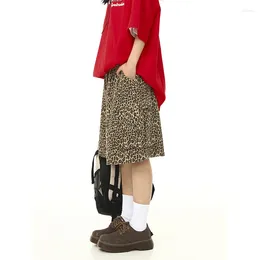 Women's Shorts Summer Vintage Style High Cargo Pants Waist Leopard Print Casual Street Wide Leg Loose Fit Drawstring