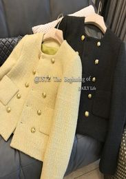Autumn new women039s tweed jacket woolen double breasted short coat solid color plus size casacos SMLXL1545015