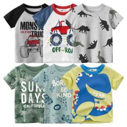 T-shirts 2024 Summer Boys T-shirt Cartoon Dinosaur Baby T-shirt Short Sleeve Full Print Childrens Clothing Cotton Childrens Clothing T-shirtL2405