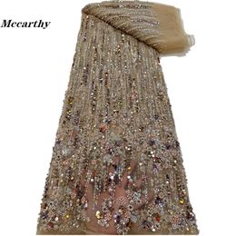 Mccarthy Friendly Elegant Latest Soft Tulle lace Luxury Nice Beads Sequins Fabric For Wedding Dress RF440AB 240508