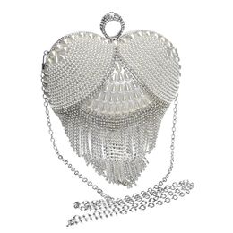 Designer-Finger Ring Rhinestones Wedding Handbag Heart Shaped Diamonds Women Evening Bags Chain Shoulder Purse Day Beaded Small Purse 2496