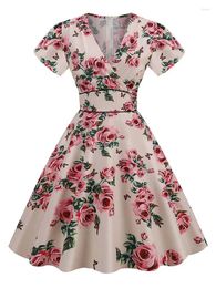 Party Dresses Vintage 60s 50s Big Swing Summer Dress Women 2024 Causal Robe Midi Pin-Up Tunic Sundress Short Sleeve V Neck Vestidos 3XL