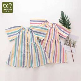 Girl's Dresses Colourful pleated design girls dress baby summer slim fit dress childrens striped printed round neck party dress summer beach clothingL2405