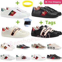 Mens Italy Bee Casual Shoes Women White Flat Leather Shoe Green Red Stripe Embroidered Tiger Snake Couples Trainers Des Chaussures ggitys WCVV