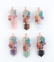 Natural Stone 7 Chakra Tree of Life Pendant Jewelry For Women Men Rose Gold Wire Wrap Sword Tiger Eye Quartz Opal BN4838016169