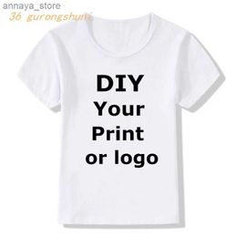 T-shirts Customise your name print t-shirt for boys and girls DIY photo for your own design childrens clothing summer top white t-shirtL2405