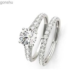 Couple Rings 925 Silver Ring Set Round Cut Molybdenum Silicone Engagement Womens Fashion Jewellery WX