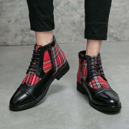 Fashion For Men, Plaid Pattern Lace-up Front Boots