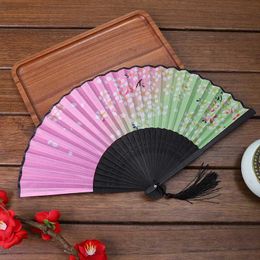Chinese Style Products Antique Folding Fan Tassel Hanfu Dance Chinese Style Morning Exercise Belly Dance Printed Flower Fan Cosplay Prop Accessories