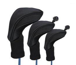 Club Heads 3Pcs Black Golf Head Covers Driver 1 3 5 Fairway Wood Headcovers Long Neck Knit Protective Cover Accessories11729320