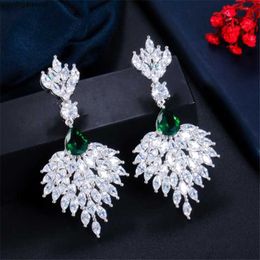 Choucong Benzersiz Uzun Sarkla Küpeler Lüks Takı Sterling Gümüş Markiz Kesim Beyaz Topaz Emerald Gemstones Parti Kadınlar Düğün Damlası Küpe Sevgili Hediye