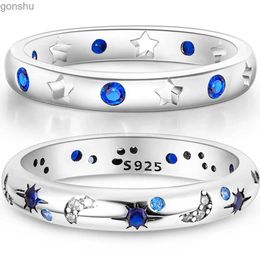 Couple Rings 2023 925 Sterling Silver Ring Original Design Blue Zirconia Star Moon Finger Ring Womens High Quality Wedding Jewellery Gifts WX