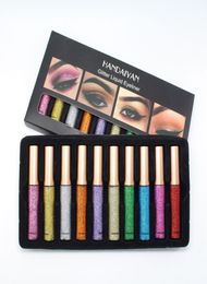 10PCSSET HANDAIYAN Glitter Eyes Liner For Women Easy to Wear Waterproof Pigmented Red White Gold Liquid Eyeliner Glitter Makeup1558330