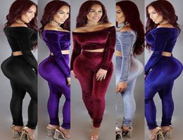 Long Sleeves Strapless Tops Pencil Pants Sets Velvet Tracksuits Two Piece Suit Trousers Leisure Clothing Women Winter Apparel 36 11117542
