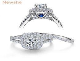 2 Pcs Solid 925 Sterling Silver Women039s Wedding Ring Sets Victorian Style Blue Side Stones Classic Jewelry For Women6986304