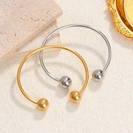 Bangle Fashion Stainless Steel Double Ball Open Cuff Bangles Gold Plated Adjustable Bracelet For Women Man Wedding Engagement Jewellery
