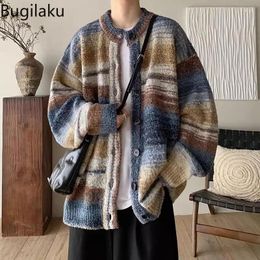 Men's Sweaters Colourful Cardigan Men Loose O-neck Knitted Single-breasted Sweater Coat Male Arrival American High Street Y2K Tops
