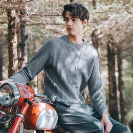 Men's Sweaters Yingjuelun's Solid Colour Basic Base Sweater Youth Autumn And Winter Trendy Brand Striped Casual Round Neck