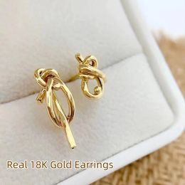 MUZHI Real 18K Gold Earrings for Women Pure AU750 Fashion Earrings Simple Knot Design Fine Jewelry Gift Style 240506