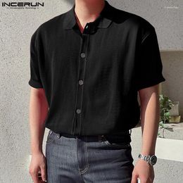 Men's Casual Shirts INCERUN Shirt Solid Colour Lapel Short Sleeve Streetwear Men Clothing Summer Korean Style 2024 Fashion S-5XL