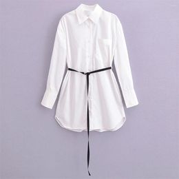 Women's Blouses Zach Ailsa 2024 Spring Product Fashion Polo Collar Long Sleeved Shirt With Belt And Shoulder Drop Design