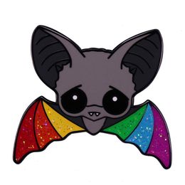 Rainbow Bat Sparkle Glitter Enamel Pin Cute Creepy Black Big Eyes Brooch Surrealism Animal Badge Fashion Jewellery Decor