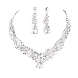 Necklace Earrings Set Bridal Full Rhinestones Necklaces Hypo-allergenic Dazzling Accessories Kit For Anniversary Day Gift