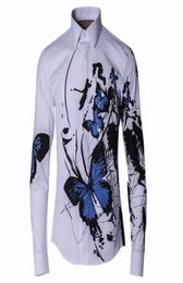 Fashion Chinese style Men casual shirt Wash Painting Printed butterfly Camisa Masculino Plus size 3XL 2 Colours Men Dress Shirt4023022