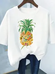 Women's T Shirts Pineapple Fruit 90s Lovely Cute Women Short Sleeve Print Graphic Tee Summer Clothing Clothes Fashion Female Casual T-shirts