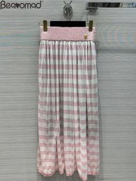 Skirts Baeromad Fashion Designer Summer Pink Striped Long Skirt Women's Party Button Thin Style Elegant Big Swing