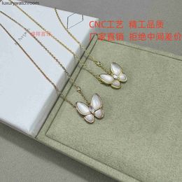 Vancleff High End jewelry necklaces for womens V Gold Butterfly Necklace for Womens Style Versatile Butterfly S925 Silver White Fritillaria Butterfly Collar Chain