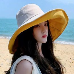 Berets Double-sided Foldable Bucket Hat For Women Girls Summer Sun Visor Fisherman Cap Anti-UV Big Brim Sunscreen Hats Caps