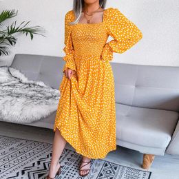 Casual Dresses Vestidos Vintage Print Puff Sleeve Summer Beach Sweet Square Collar Floral Maxi Long Dress 2024 Festa