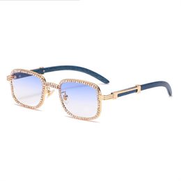 Square Sunglasses Exquisite Handmade Chain Flat Mirror Retro Wood Grain Personality Wholesale Sun Glasses 2713