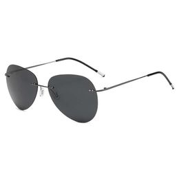 Memory titanium alloy ultra light rimless sunglasses for men driving Toads Polarised Discoloured pilot glasses